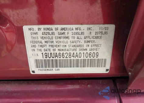 2004 Acura Tl из США, поврежденный, VIN 19UUA66284A010609